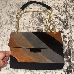Multicolor tan blue black grey leather bag